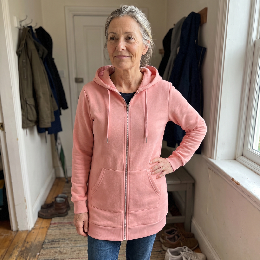 Clara | Comfortable long hooded coat with a zipper