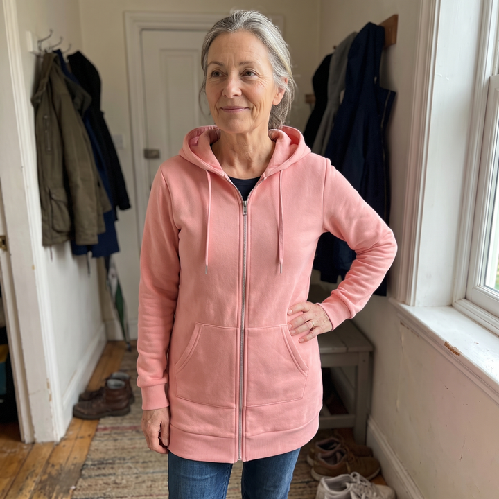Clara | Comfortable long hooded coat with a zipper