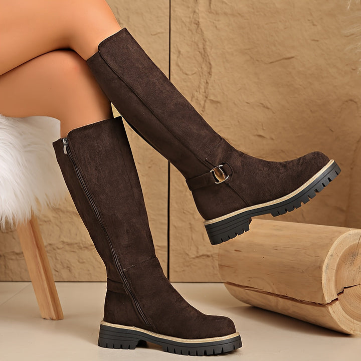 Sable | Moderne kniehohe Stiefel mit Blockabsatz und Profilsohle