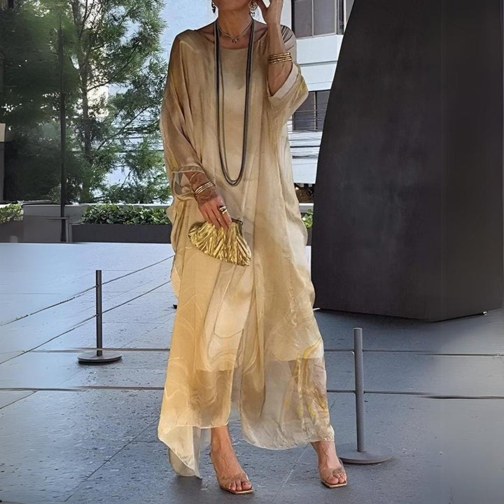 Lena | Elegantes Langarm-Maxikleid mit fließender Silhouette