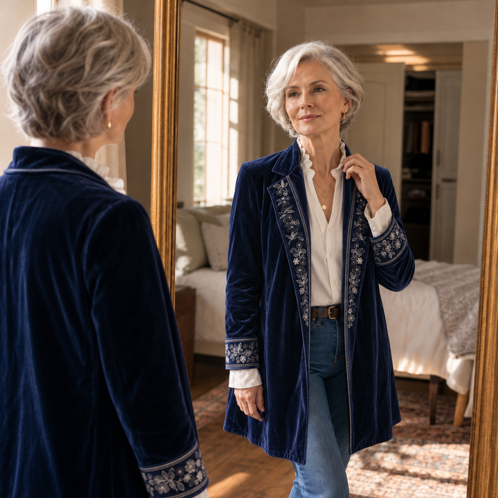 Anastasia | Longline Blazer mit besticktem Muster