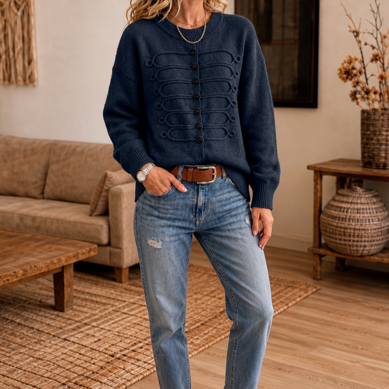 Braidenne | Strickpullover mit geflochtenen Kordeln und Knöpfen