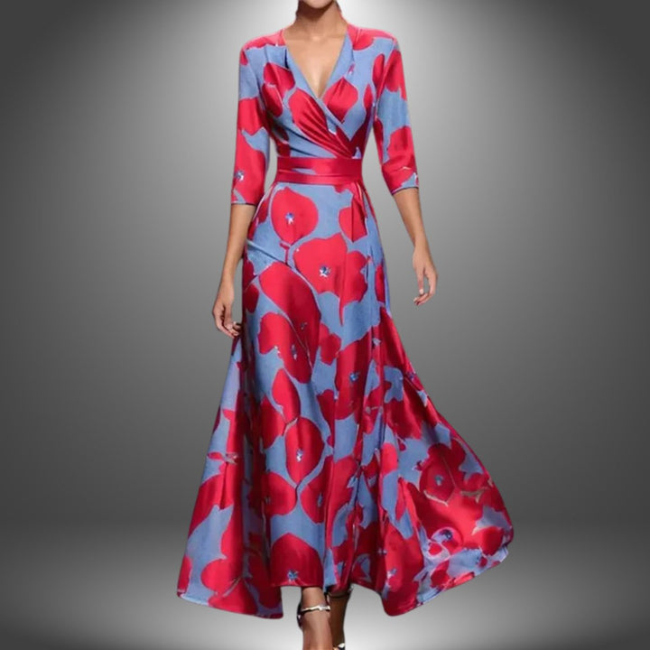 Sophia | Florales Wickel-Maxikleid mit V-Ausschnitt und 3/4-Ärmeln