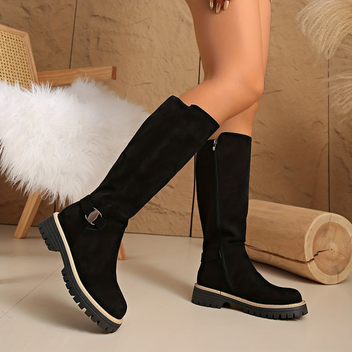 Sable | Moderne kniehohe Stiefel mit Blockabsatz und Profilsohle