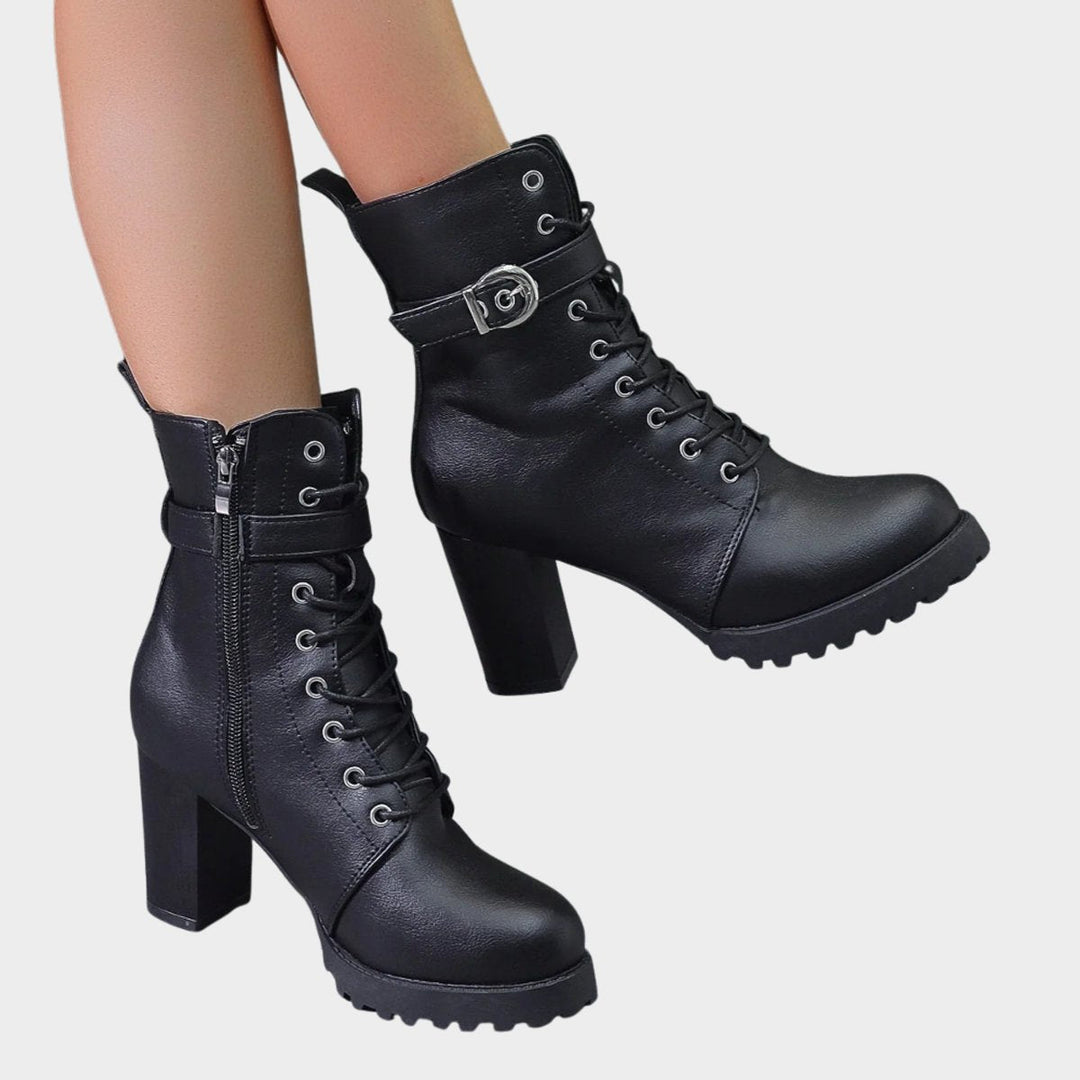 Evelyn | Markante Combat-Stiefeletten mit Schnürung und Blockabsatz
