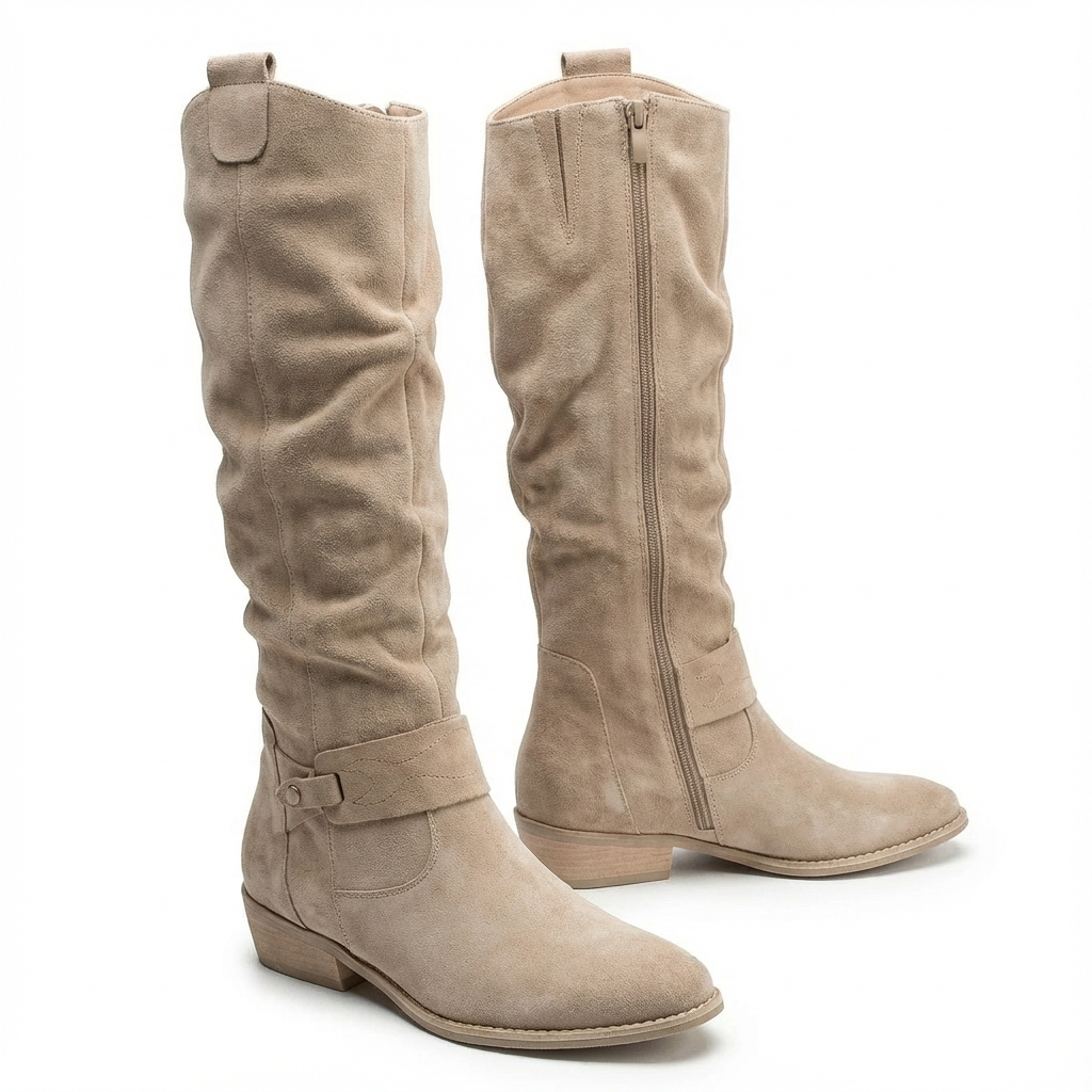Zara | Elegante kniehohe Slouch-Stiefel mit niedrigem Blockabsatz
