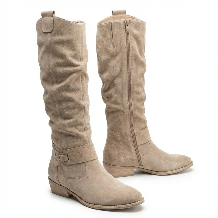 Zara | Elegante kniehohe Slouch-Stiefel mit niedrigem Blockabsatz