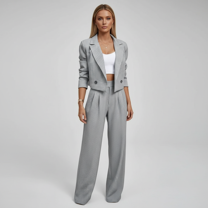 Evelyn | Elegantes Gestreiftes Blazer und Wide-Leg-Hosen-Set