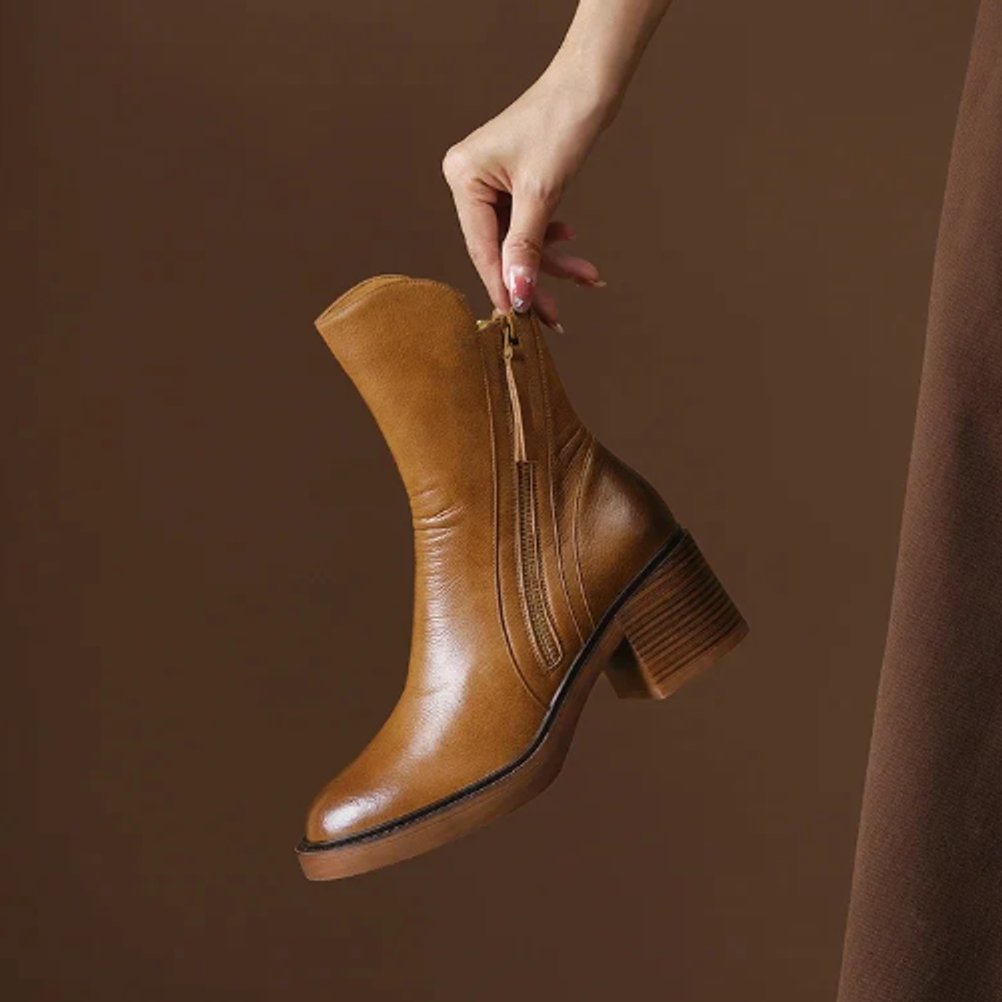 Charlotte | Elegante Leder-Stiefeletten mit Blockabsatz