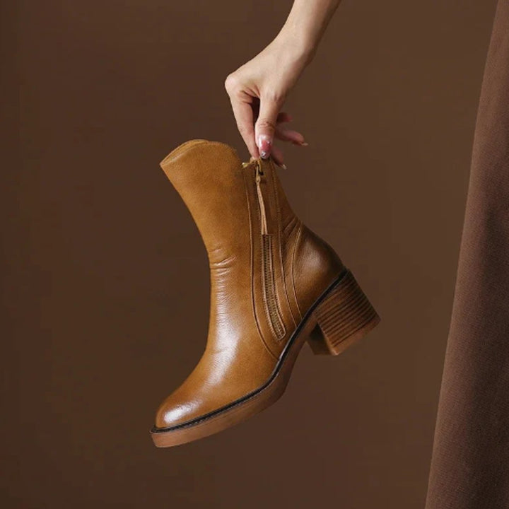 Charlotte | Elegante Leder-Stiefeletten mit Blockabsatz