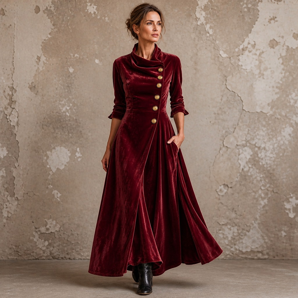 Veloura | Cowl Neck Velvet-Look Maxi Dress – Elegante Abendkleid für Frauen