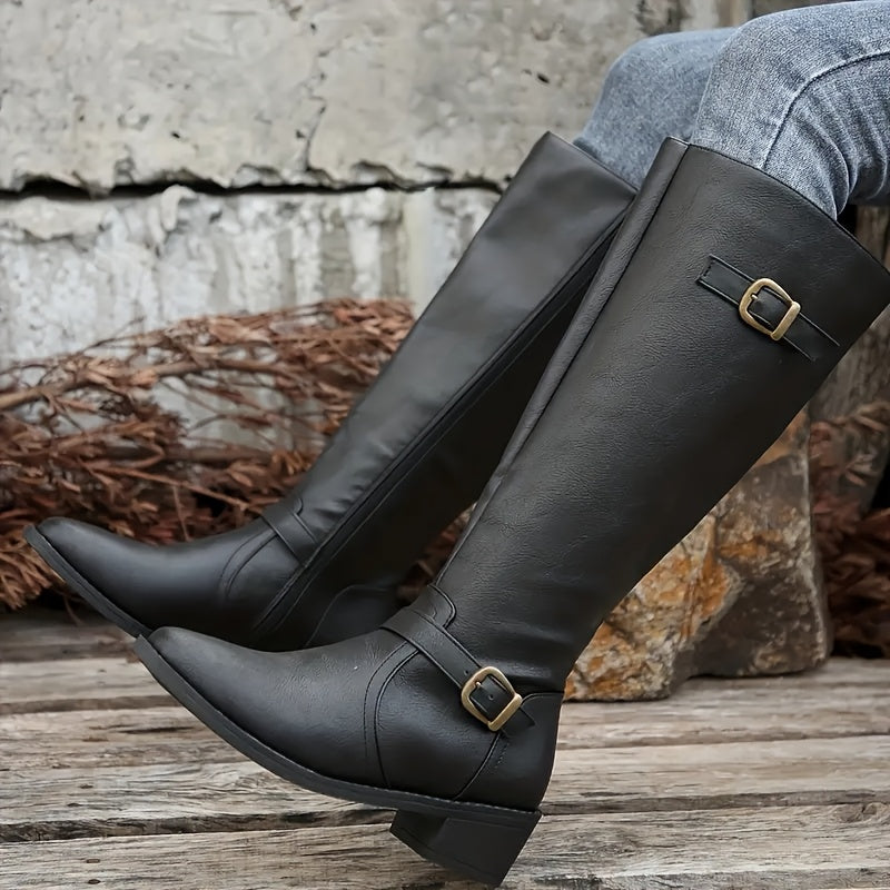 Alicia | Elegante kniehohe Stiefel in Lederoptik mit Doppelschnallen