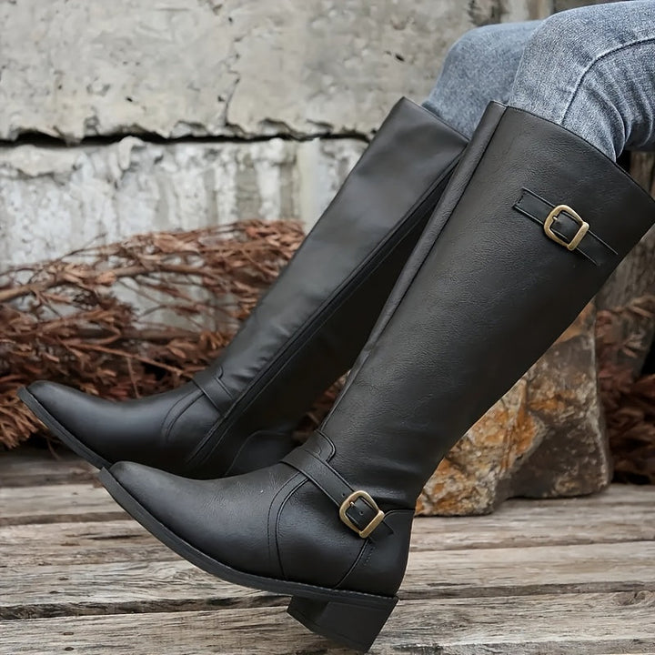 Alicia | Elegante kniehohe Stiefel in Lederoptik mit Doppelschnallen