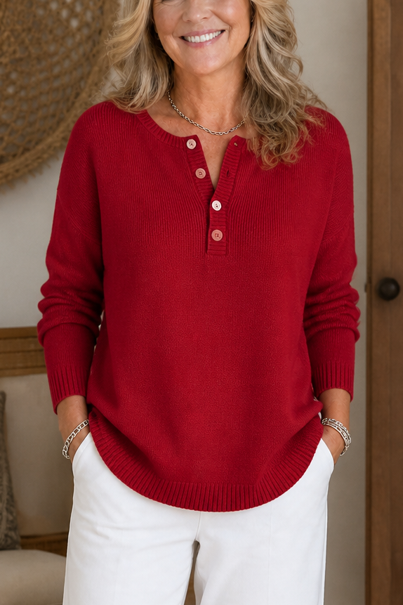 Wearbella | V-Neck Knit Sweater – Button Placket Design for Women