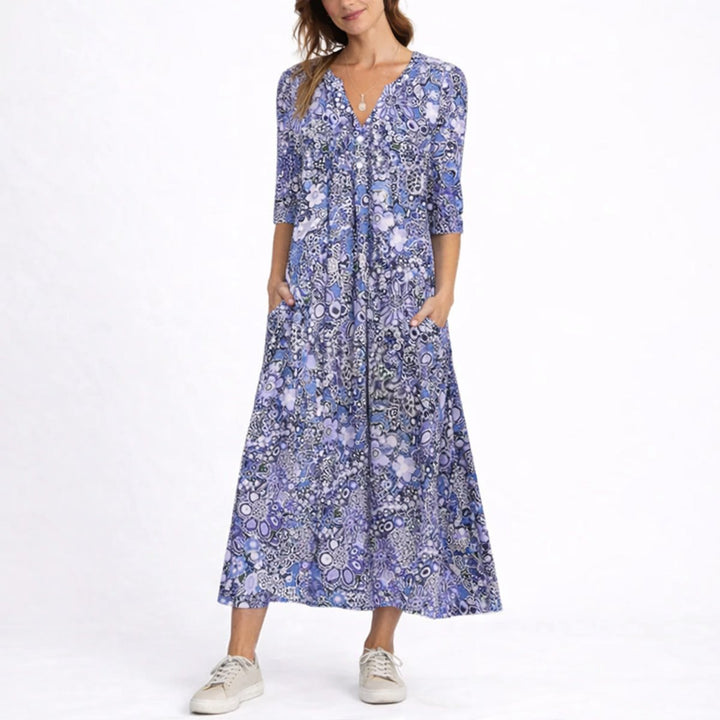 Clara | Florales Herbst-Hochzeitskleid Mit V-Ausschnitt Und Midi-Länge