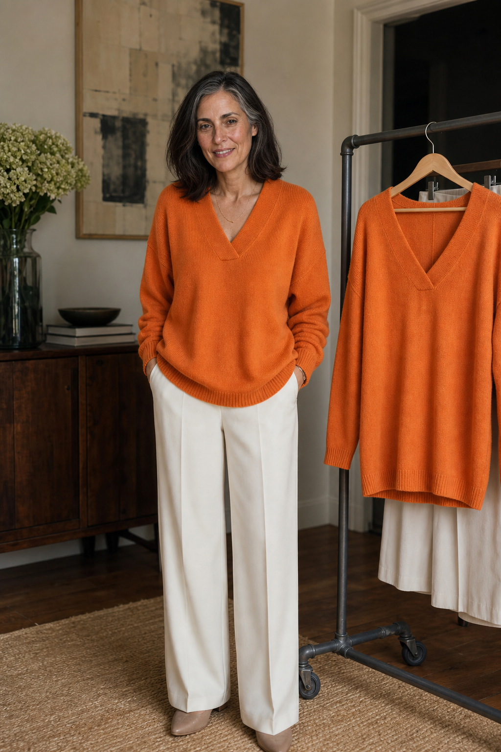 Softline | Ribbed V-Neck Knit Sweater – Relaxed Fit for Women