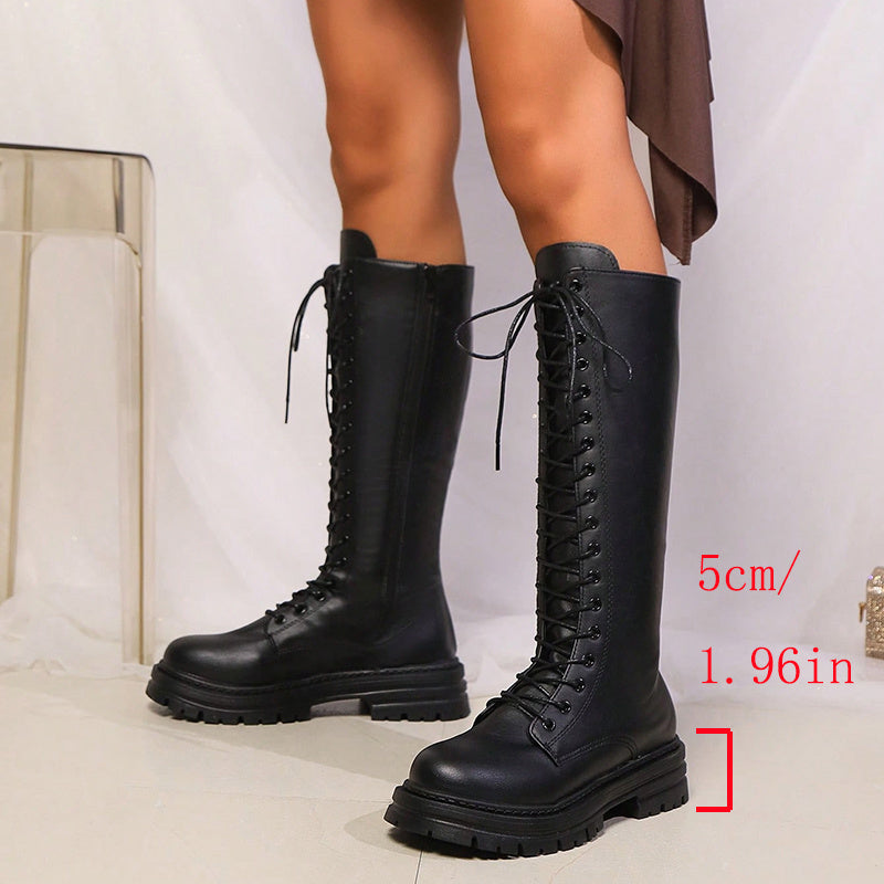 Ella | Markante kniehohe Plateau-Stiefel mit Schnürung