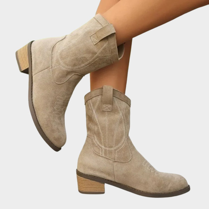 Annabelle | Western-Stiefeletten aus Veloursleder mit Stickdetails