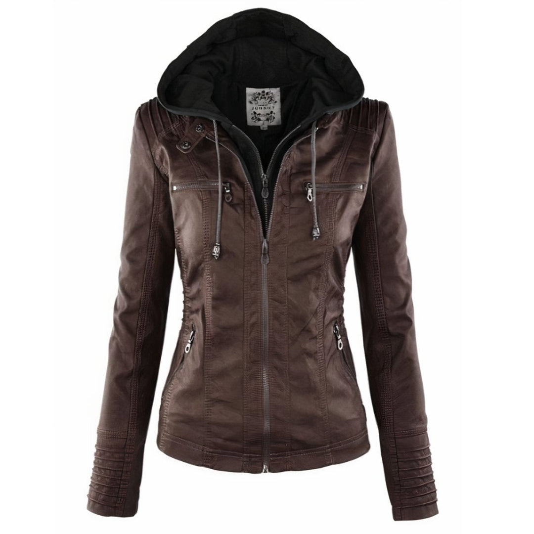 Willow | Faux Leather Jacket – Removable Hood for Women