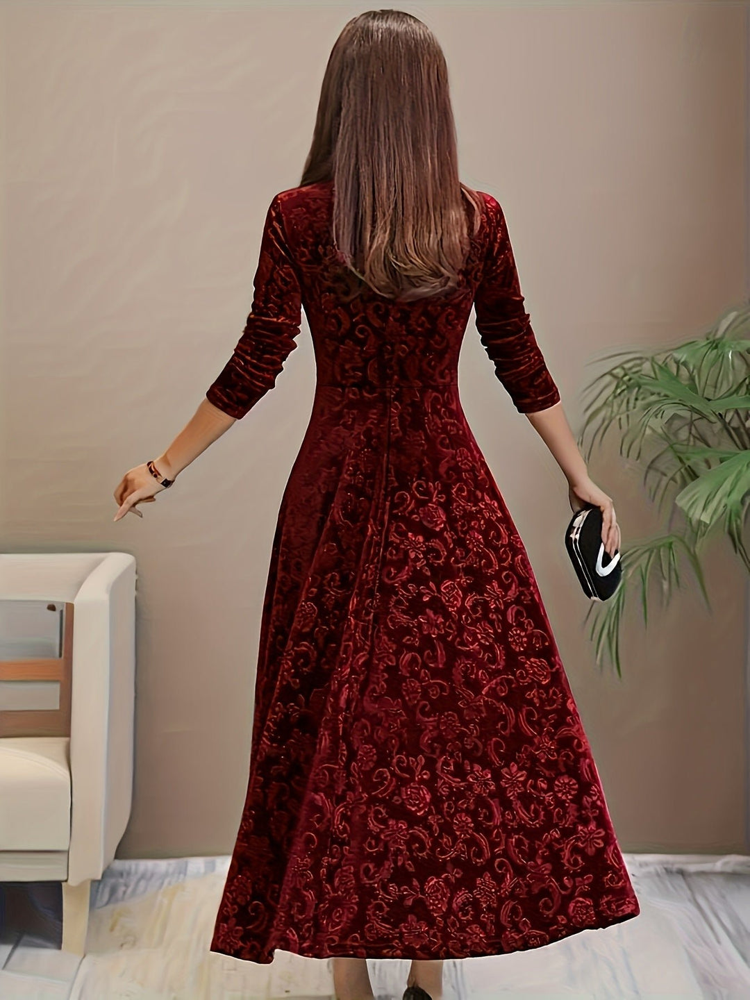 Karin | Florales Samt-Kleid – Elegante Abendgarderobe für Damen