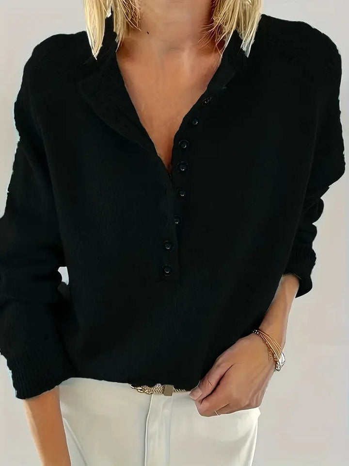 Clara | Stilvoller Strickpullover mit V-Ausschnitt und Knopfleiste