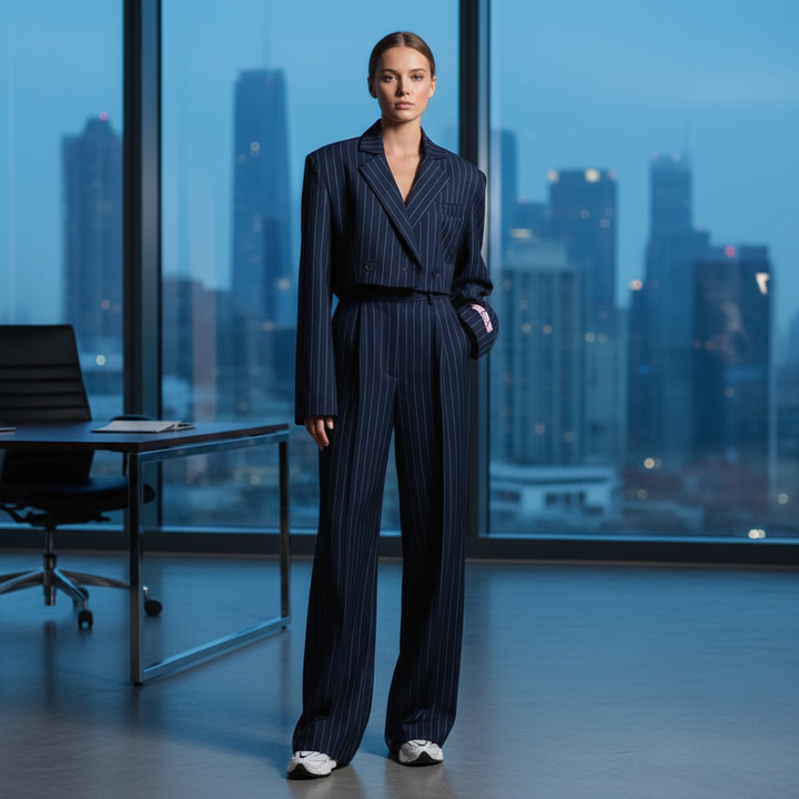 Evelyn | Elegantes Gestreiftes Blazer und Wide-Leg-Hosen-Set