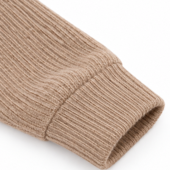Wovella | Ribbed Knit Button-Neck Hoodie Sweater