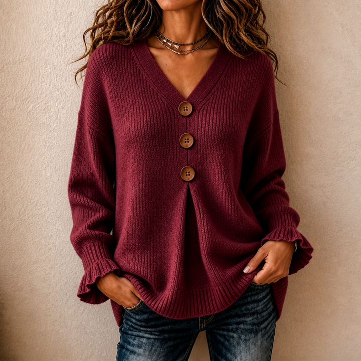 Wearbella | V-Neck Ribbed Knit Pullover Sweater – Bequem und Stilvoll