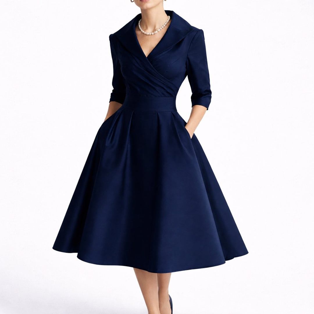 Nadine | Herbst-Hochzeitskleid Mit A-Linien-Schnitt, V-Ausschnitt Und Taschen