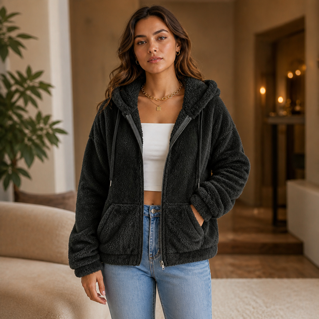 Cloudhug | Hooded Plush Zip-Up Jacket – Weich und Warm für Frauen