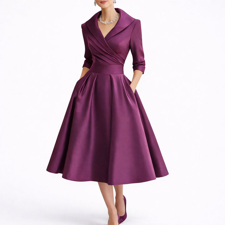 Nadine | Herbst-Hochzeitskleid Mit A-Linien-Schnitt, V-Ausschnitt Und Taschen