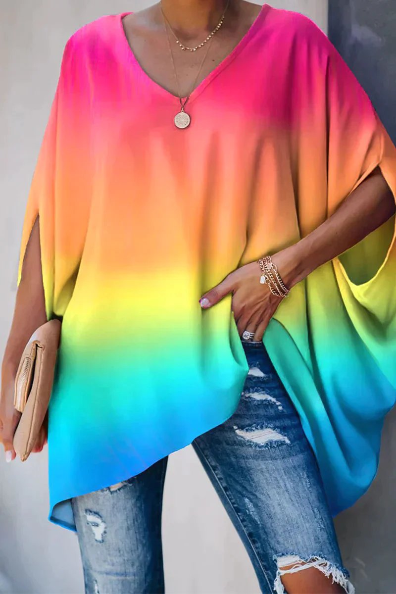 Celina | Oversize-Tunika Top Mit Fledermausärmeln Und V-Ausschnitt