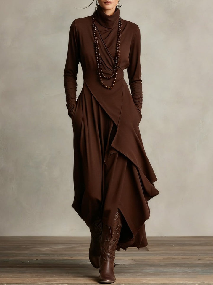 Luisa | Langarm-Maxikleid mit Rollkragen und asymmetrischem Saum