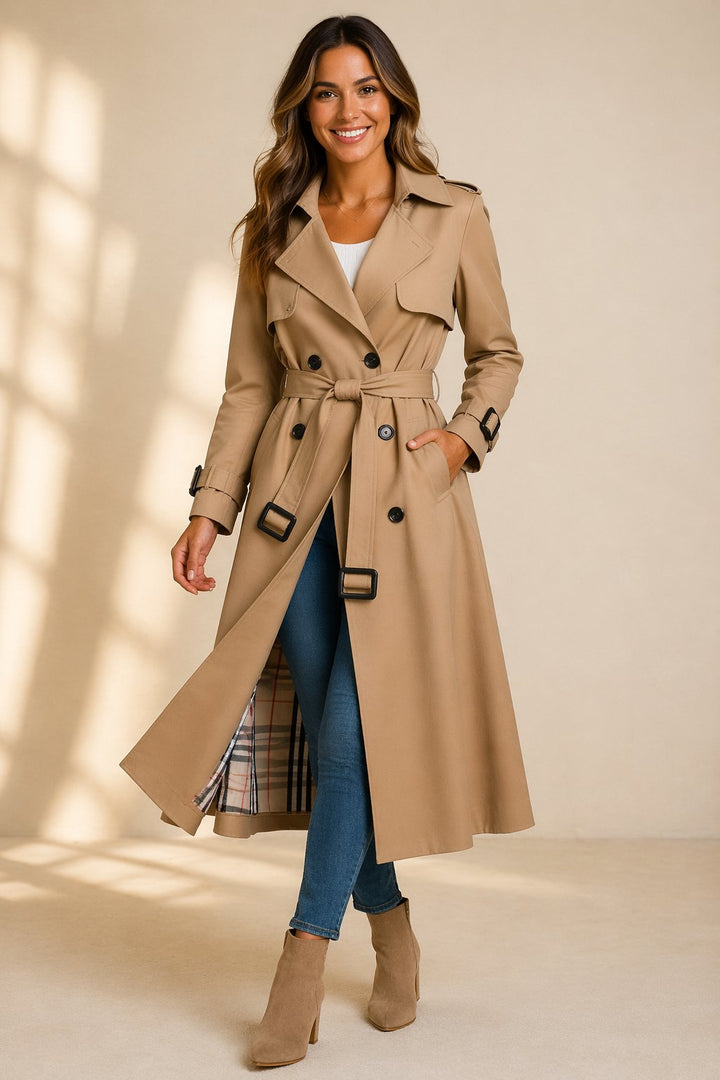 Morgan | Langer Zweireihiger Trenchcoat Mit Taillengürtel