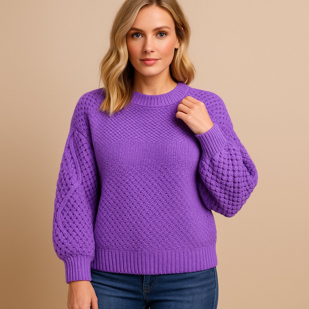 Charlotte | Weicher Damen Strickpullover Mit Zopfmuster-Ärmeln