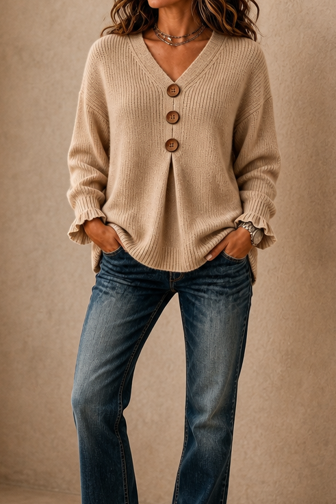 Wearbella | V-Neck Ribbed Knit Pullover Sweater – Bequem und Stilvoll