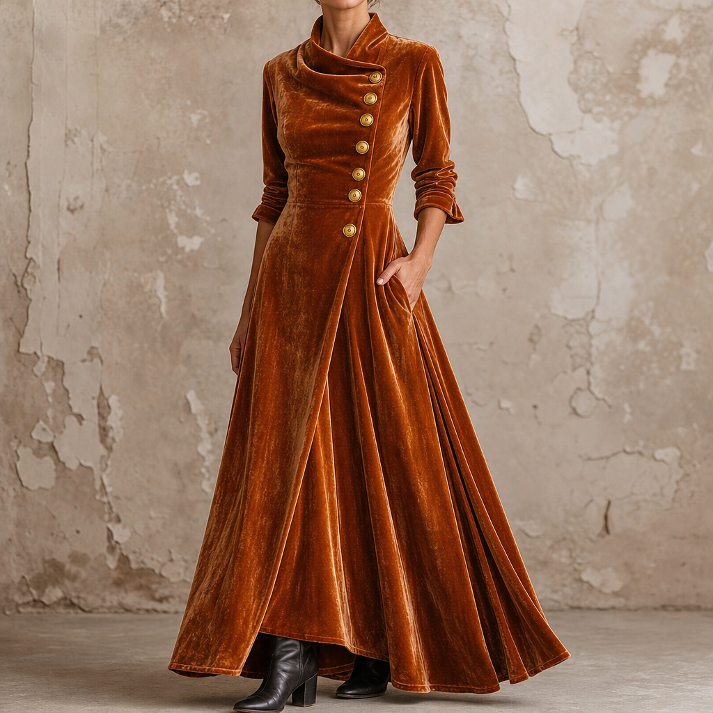 Veloura | Cowl Neck Velvet-Look Maxi Dress – Elegante Abendkleid für Frauen