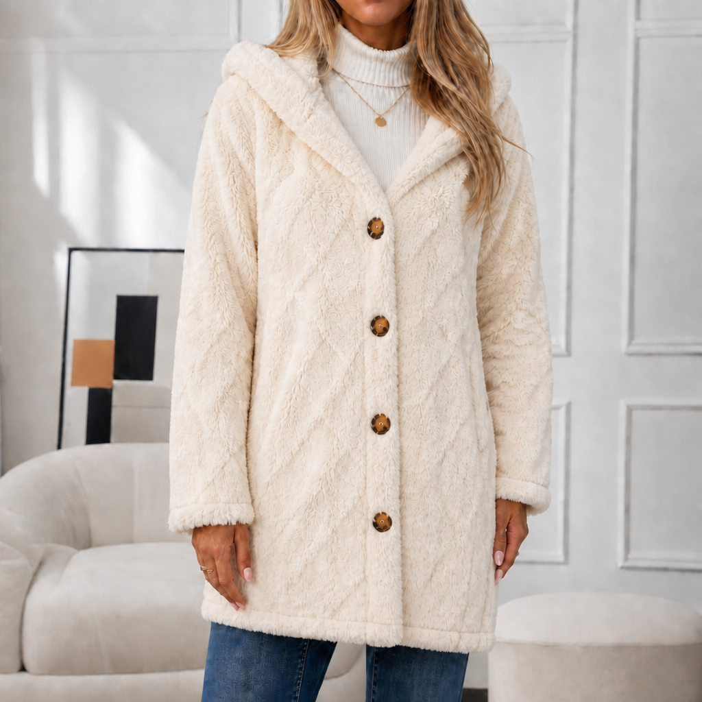 Wearbella | Hooded Plush Coat – Diamond Jacquard Design