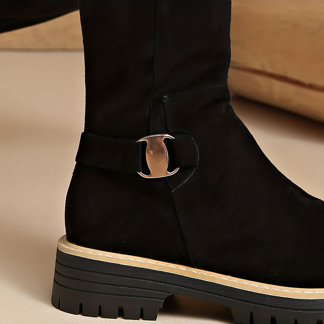 Sable | Moderne kniehohe Stiefel mit Blockabsatz und Profilsohle