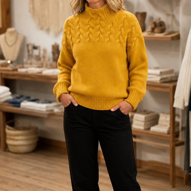 Cozette | Braided Cable-Knit Turtleneck Sweater – Warm & Stylish