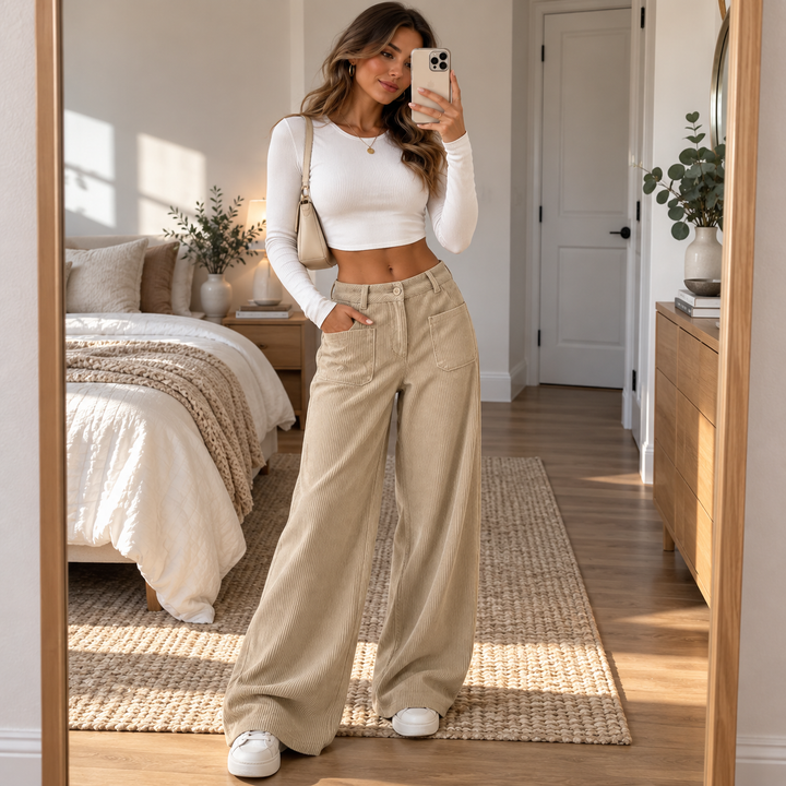 Cordelle | High-Waisted Wide-Leg Trousers – Bequeme Stretch-Cordhose für Frauen