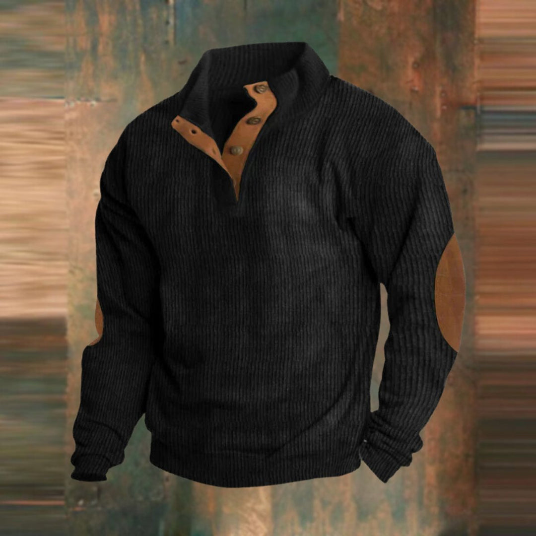 Ryan | Klassischer Herren Retro Rippstrickpullover Mit Ellbogen-Patches