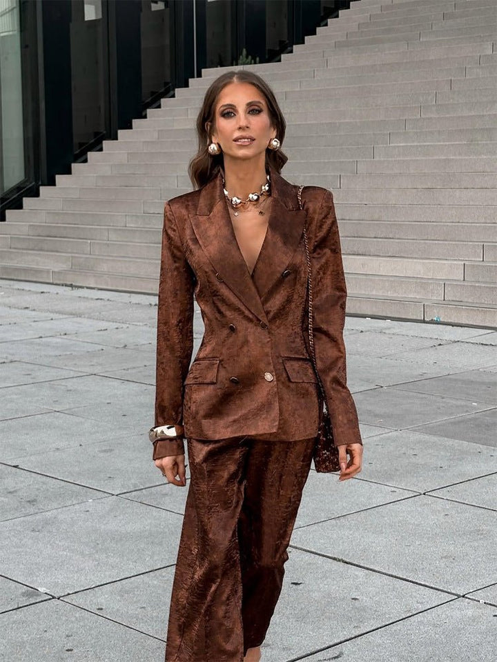 Drune | Doppelreihiges Samt-Blazer Co-Ord-Set für Damen