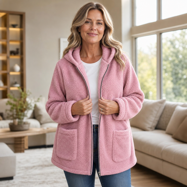 Cozelle | Plush Hooded Oversized Zip-Up Jacket – Warm und Bequem für Frauen
