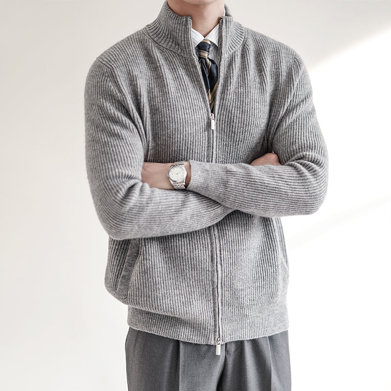 Simon | Moderner Strickpullover mit Reißverschluss und Rippstruktur
