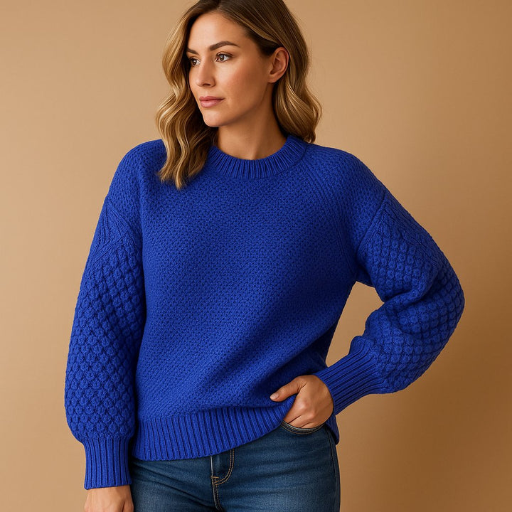 Charlotte | Weicher Damen Strickpullover Mit Zopfmuster-Ärmeln