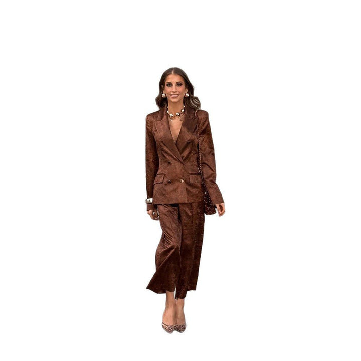 Drune | Doppelreihiges Samt-Blazer Co-Ord-Set für Damen