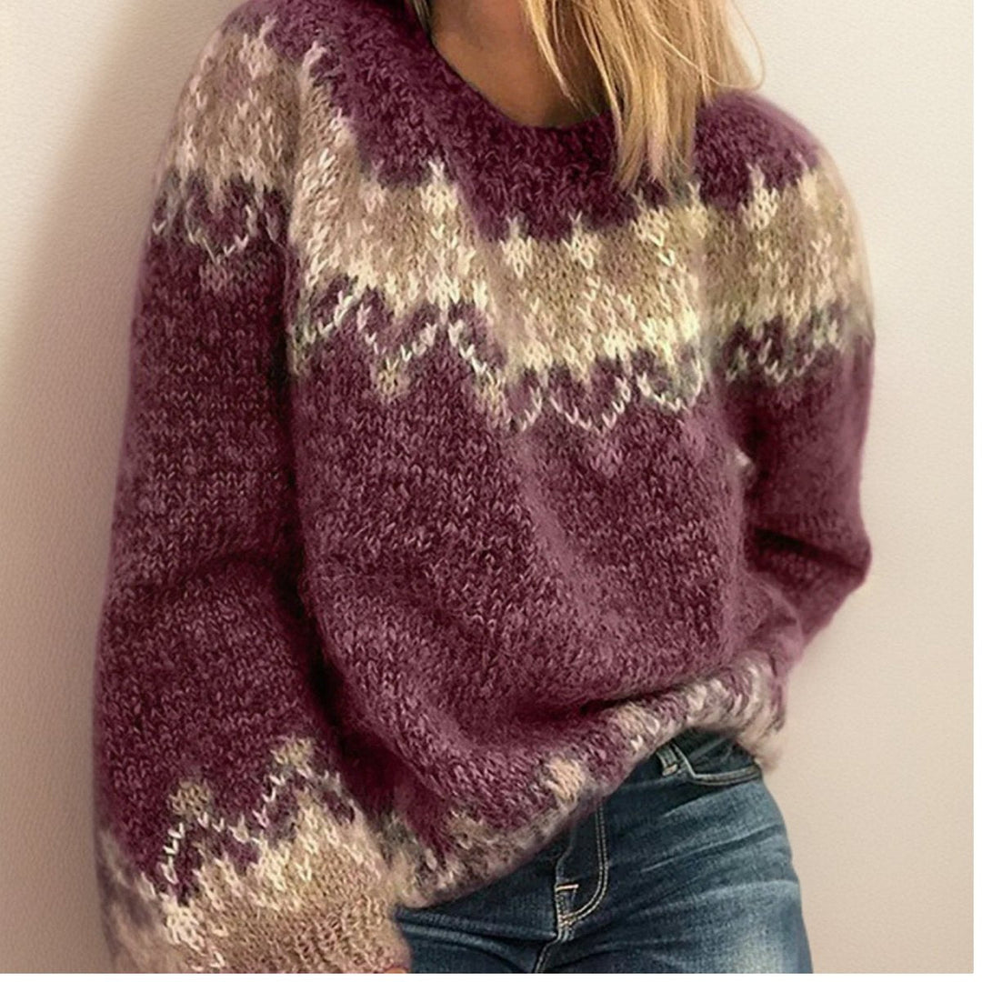 Lara | Eleganter Damen Jacquard-Strickpullover Mit Nordischem Islandmuster