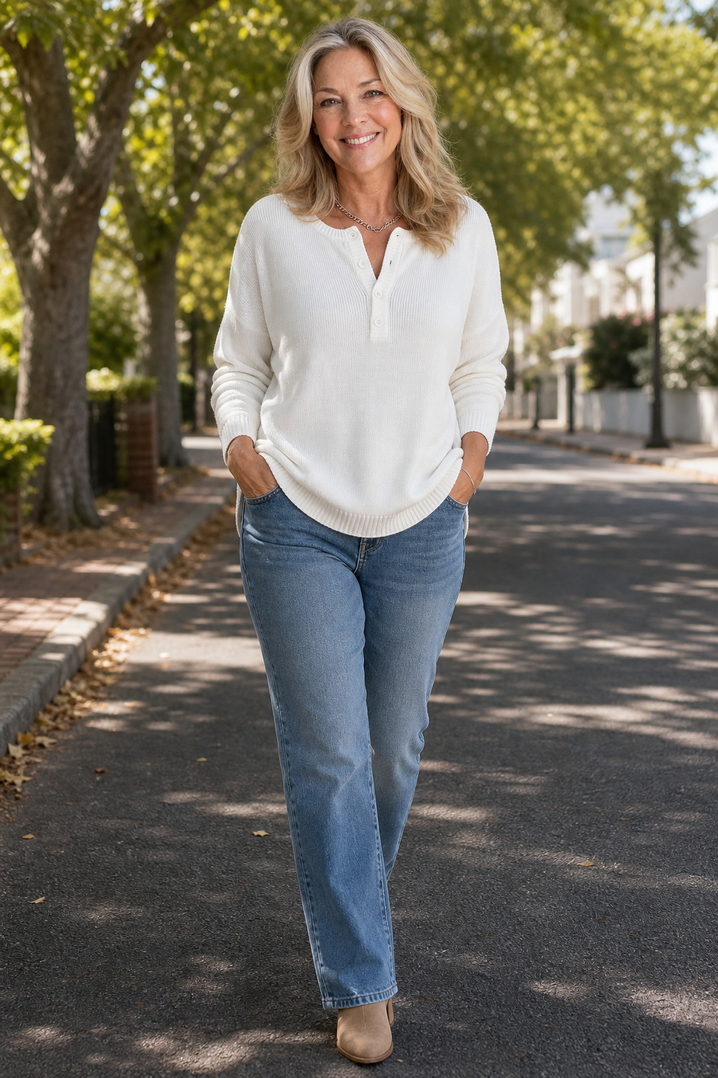 Wearbella | V-Neck Knit Sweater – Button Placket Design for Women