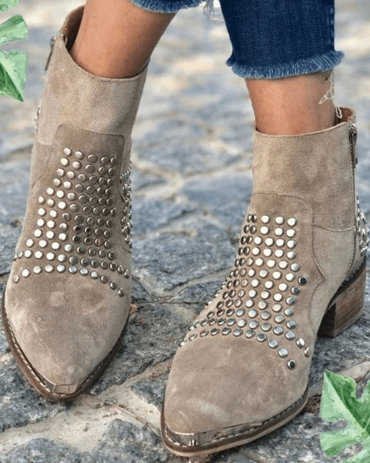 Emma | Edle Veloursleder-Stiefeletten mit Nieten und Blockabsatz
